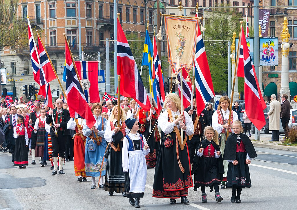 "File:Norwegian Constitution Day 2017 in Stockholm.jpg" by Frankie Fouganthin is licensed under CC BY-SA 4.0. 